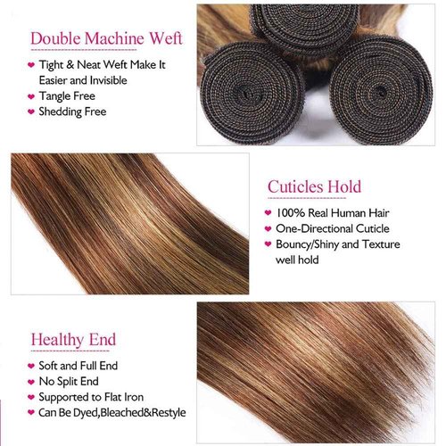 Habiliana Bundles Human Hair 26 28 30 Inch Straight Wave P4/27 Human Hair Bundles 11A Unprocessed Brazilian Virgin Quick Weave Hair Extensions for Black Women