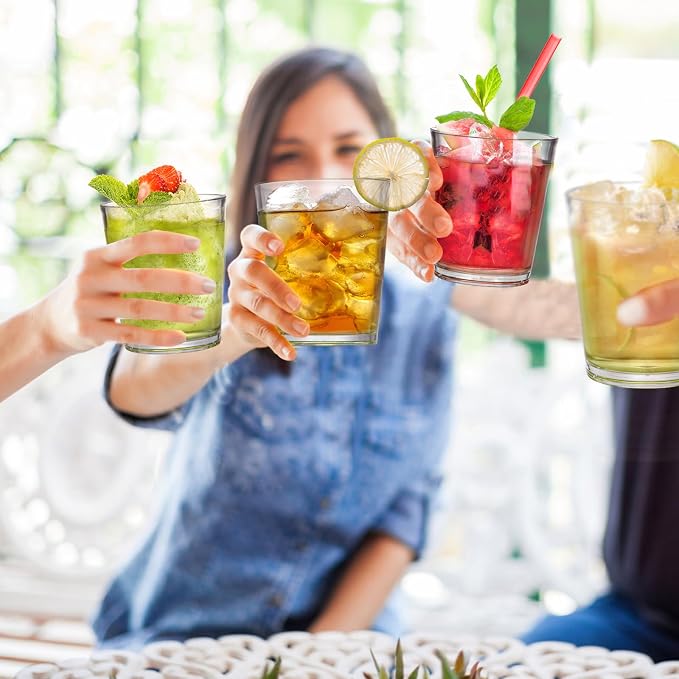 Noamus 9 Pack Plastic Drinking Glasses, 12 Oz Unbreakable Acrylic Water Tumblers, Reusable Shatter-Proof Clear Glasses, Whiskey Drinkware Cups Set for Party Kitchen, Iced Water Tea Coffee