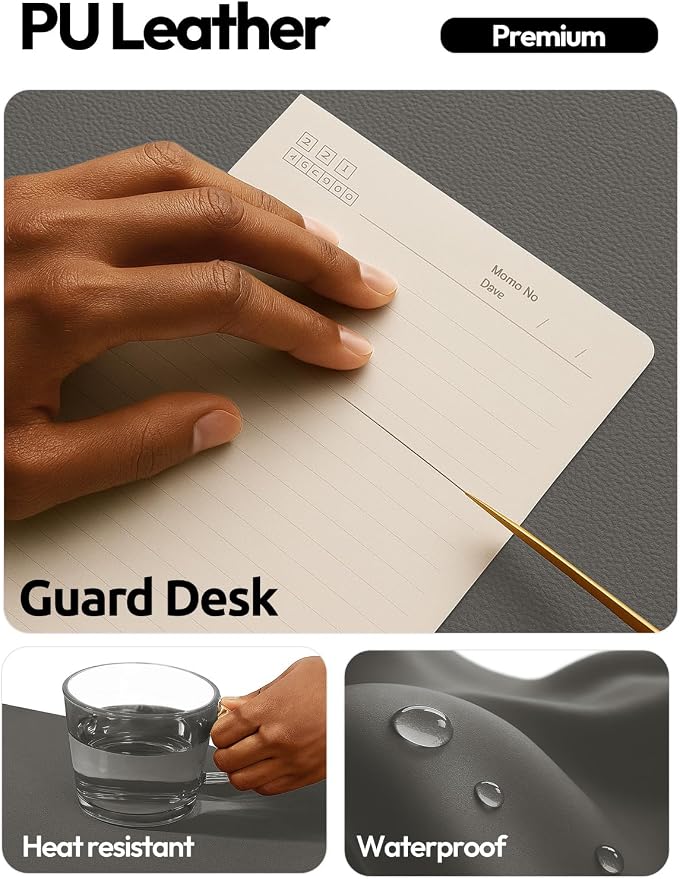 YSAGi Leather Desk Protector, Office Mat, Large Mouse Mat, Non-Slip PU Leather Blotter, Laptop Desk Mat, Waterproof Writing Pad for Office and Home(Dark Grey, 40" x 24")
