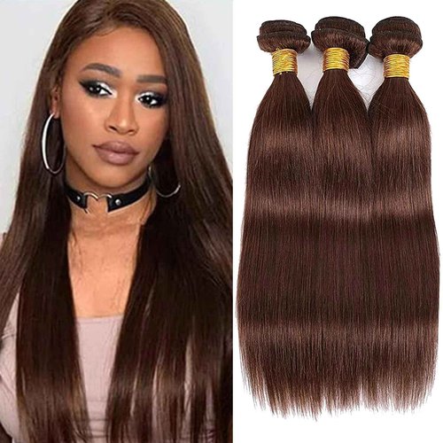 Habiliana Bundles Human Hair 24 26 28 Inch Straight Dark Brown 4 Human Hair Bundles 11A Unprocessed Brazilian Virgin Quick Weave Hair Extensions for Black Women