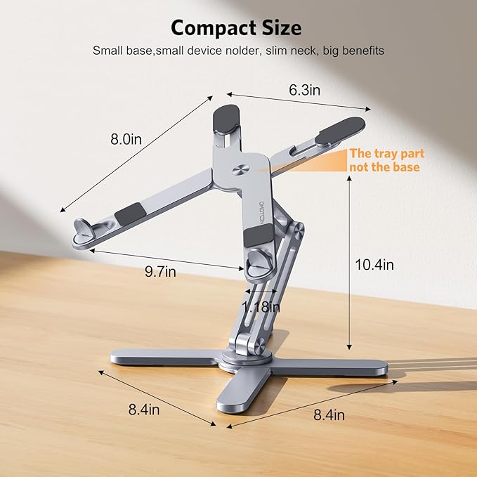 OMOTON 360° Rotating Laptop Stand Riser for Desk, Ergonomic Foldable Computer Stand Adjustable Height Angles for Collaborative Work, Easy Storage Fit Macbooks,All Laptops up to 16 inches, Space Grey