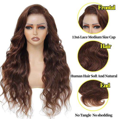 UYGLJK chocolate Brown Lace Front Wig 30 Inch Brown Body Wave Lace Front Wigs Human Hair Pre Plucked with Baby Hair Brown Wig Human Hair 13x6 HD Colored Frontal Wigs Human Hair wig