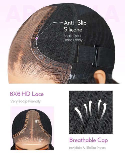 Arabella 12inch 6x6 Bob Wig Human Hair and 4 Pcs 1B/Pink Clip in Hair Extensions Ready to Go Glueless Wig Real 210% Density Straight Glueless Bob Wigs Human Hair Pre Cut Lace Pre Bleached Tiny Knots
