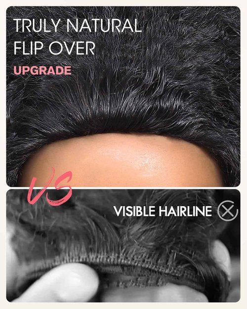 Kinky Curly Half Wig Human Hair 210 Density 3 In 1 Seamless Flip Over Half Wigs Glueless Kinky Curly Wigs Human Hair Beginner Friendly 360 Degree Flexi-fit Drawstring Headband Wig for Women 16 Inch