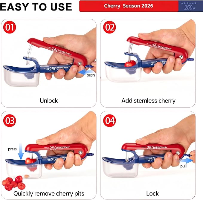 Cherry Pitter - Makmzoon Cherries Pitter Tool | Stainless Steel Rods with Hand-held Push Design, Save Time & Space for Making Cherry Jam with Lock Design