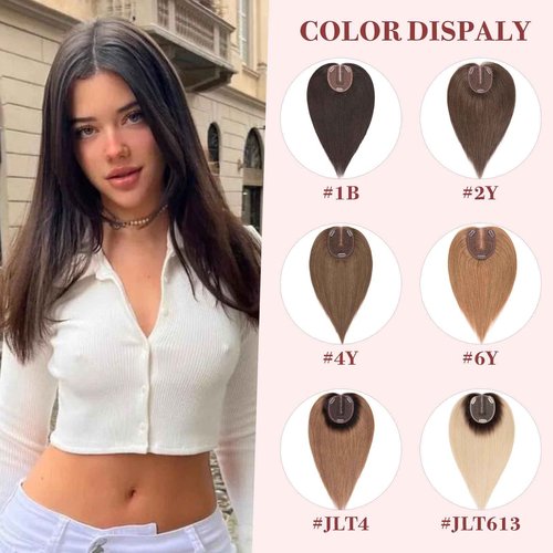 S-noilite Hair Toppers for Women 100% Real Human Hair, 10x12 Upgrade Base Natural Black Remy HairToppers for Women with no Bangs 10inch 35g #Natural Black