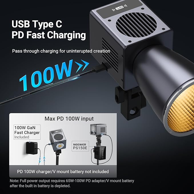NEEWER HB60B 60W Mini LED Video Light with 50Wh Battery/100W PD Fast Charging APP/2.4G Control/NFC + TP29 Mini Metal Table Tripod with 360° Ball Head for Camera Mobile Phone Action Cam