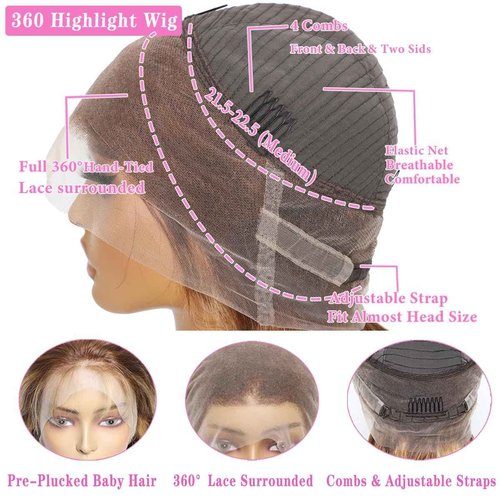 Atilck 360 Lace Front Wigs Human Hair Full Lace Human hair Wigs Ombre Lace Frontal 180 Density 4/27 Colored Honey Blonde 360 HD Transparent Wigs for Black Women (22 Inch)