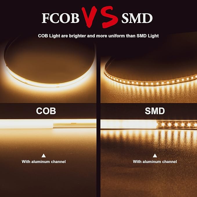 COB LED Strip Lights 65.6ft, LED Lights Warm White 2700K Strip Lights with Remote& App, Dimmable Super Bright 24V White LED Tape Lights,Cabinet Office Lighting.