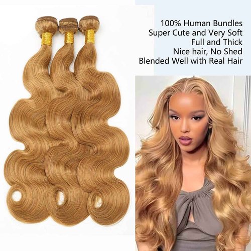 Habiliana Bundles Human Hair 24 26 28 Inch Body Wave Brown 27 Human Hair Bundles 11A Unprocessed Brazilian Virgin Quick Weave Hair Extensions for Black Women