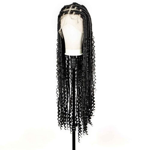 Braided Wigs for Black Women Full Lace Knotless Box Braided Wavy Wave Loc Wig Synthetic Lace Front Braided Wigs with Baby Hair Handmade Faux Locs Wig
