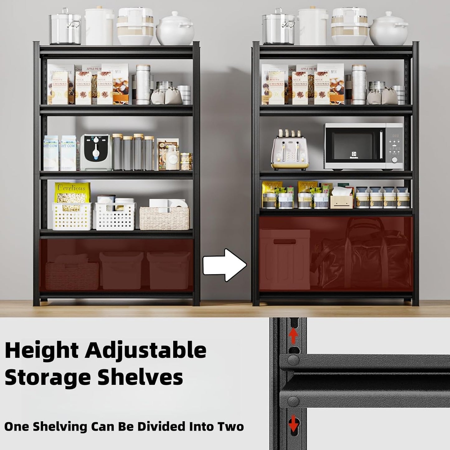 5-Tier 47" W x 17.75" D x 72" H Garage Shelving 3000LBS Storage Shelves Heavy Duty Metal Shelf Unit Adjustable Basement Industrial Storage Racks