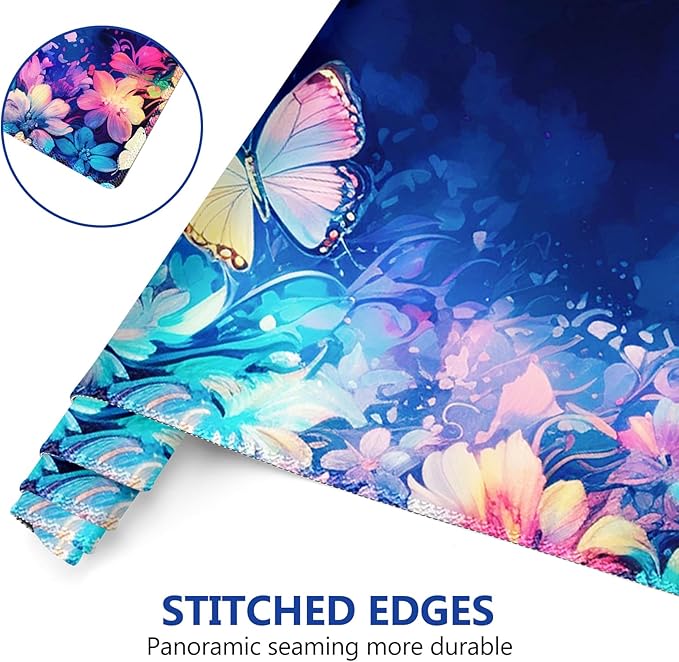 DINKY Keyboard Mouse Pad Set, Large Gaming Mousepad + Memory Foam Ergonomic Keyboard Wrist Rest Support, Easy Typing Pain Relief, 4Pcs (35.4" x 15.7") Extended Desk Mat-Butterflies