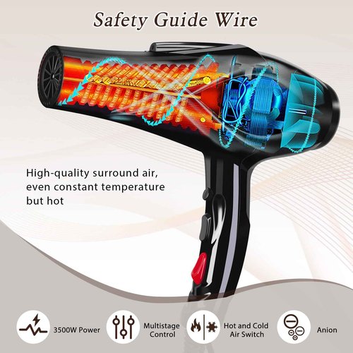 Professional Hair Dryer 3500 Watt Powerful Salon Blow Dryer Ceramic Tourmaline Quick Dry Ionic Hair Dryer with AC Motor Concentrator Diffuser Attachments