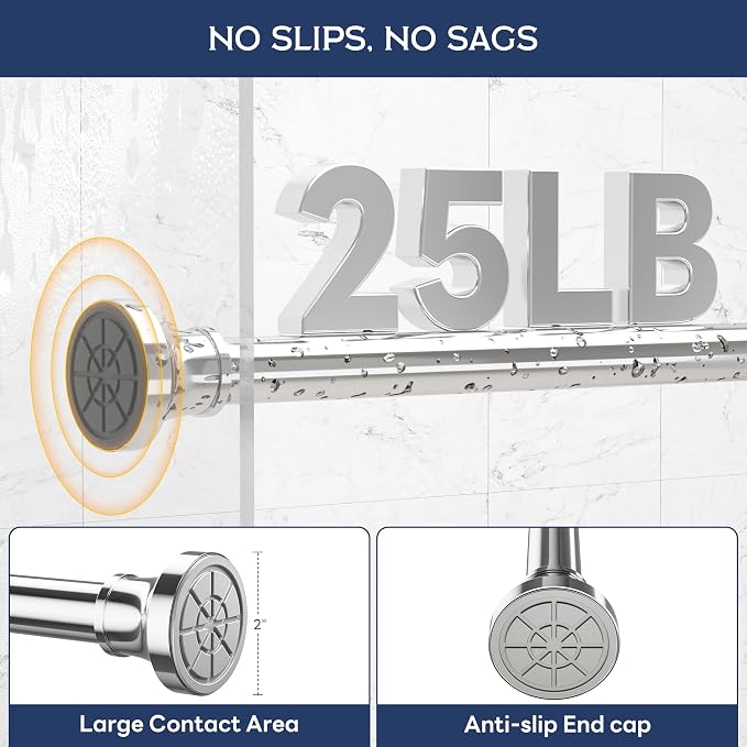STARLATTA Adjustable Shower Curtain Rod 31-80 Inch, Never Rust Stainless Steel Silver Tension Rod, 1" Heavy Duty No-Drill for Bathroom, Kitchen & Closet