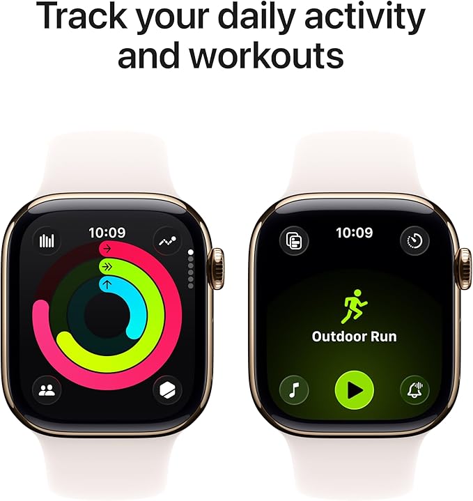 Apple Watch Series 11 [GPS + Cellular 42mm] Smartwatch with Gold Titanium Case with Light Blush Sport Band - S/M. Sleep Score, Fitness Tracker, Health Monitoring, Always-On Display, Water Resistant