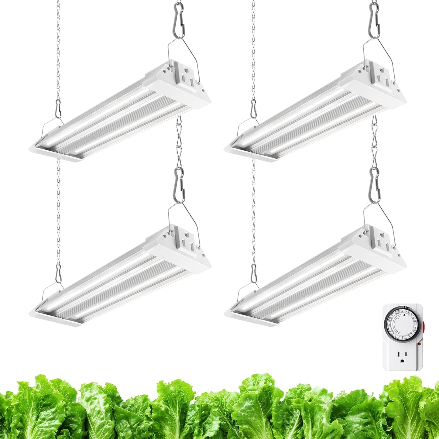 Barrina TX18 1FT Grow Light for Indoor Plants, 72W(4 x 18W, 360W Equivalent), High PPFD, 5000K Full Spectrum Grow Light Strip for Plant Shelves with On/Off Switch, Mechanical Timer, Linkable, 4 Packs