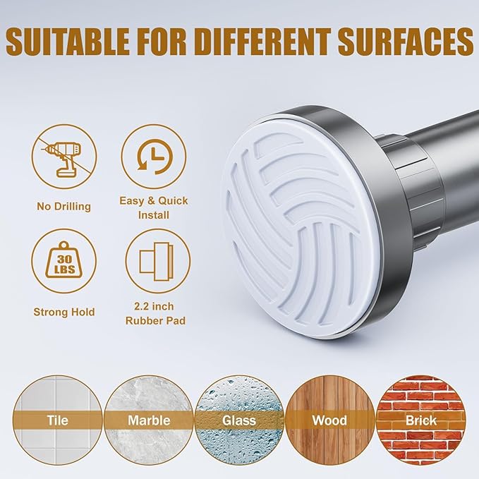 Ausemku Shower Curtain Rod 32-94 Inch Adjustable - 1 Inch Diameter Heavy Duty No drill Spring Tension Shower Rod, Non-Slip Rustproof Telescopic Rod for Bathroom, Nickel