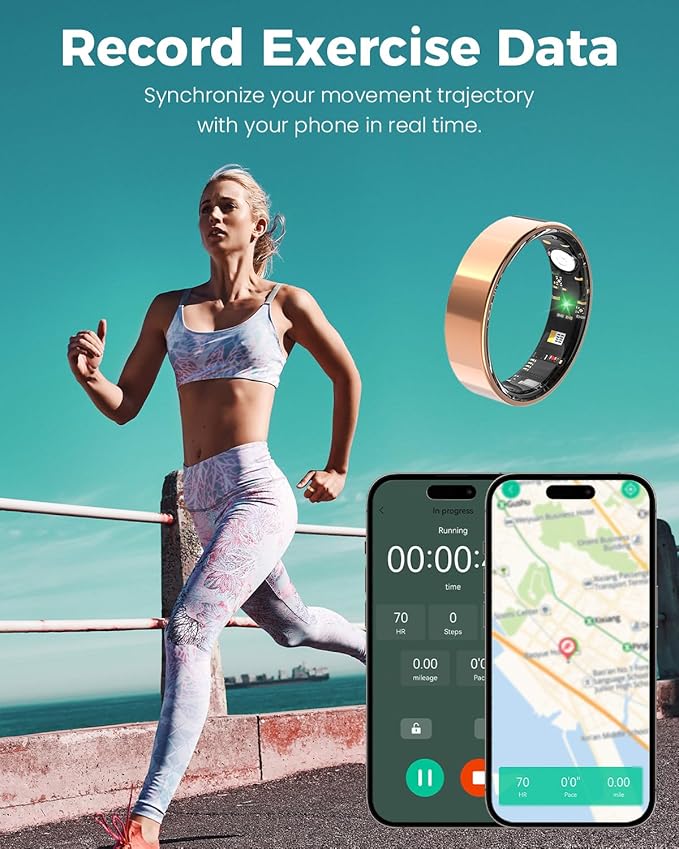 Smart Ring for Women Men Fitness Tracker with Blood Oxygen,Heart Rate,Sleep Monitoring,Step Counting,for iPhone and Android,Waterproof smart blood pressure monitor,No Subscription Fees (Rose Gold, 7)