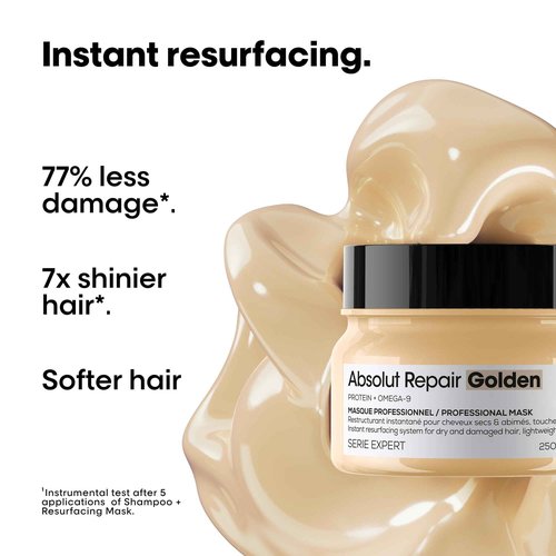 L'Oréal Professionnel Paris Absolut Repair Shampoo & Golden Mask Set - Protein Treatment For Dry & Damaged Hair, Repairs Damage & Provides Shine, 10.1 Fl Oz