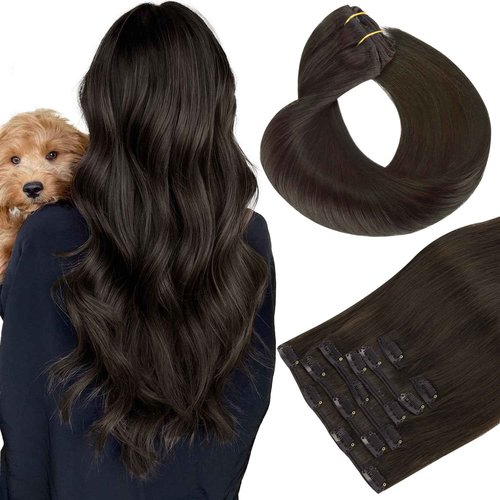 HOTBANANA Human Hair Clip in Hair Extensions, 2 Dark Brown 120g Clip in Hair Extensions Real Human Hair Straight Remy Hair Clip in Hair Extensions 22 Inch 7pcs