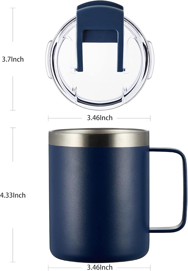 12oz Stainless Steel Insulated Coffee Mug with Handle, Double Wall Vacuum Travel Mug, Tumbler Cup with Fliping Lid, Navy and Army Green