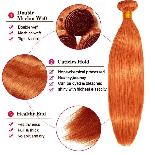 Condescension Human Hair Bundles 26 28 30 inch Orange Burnt Orange 350 Straight Wave Bundles Human Hair Unprocessed Brazilian Virgin Hair for Black Women