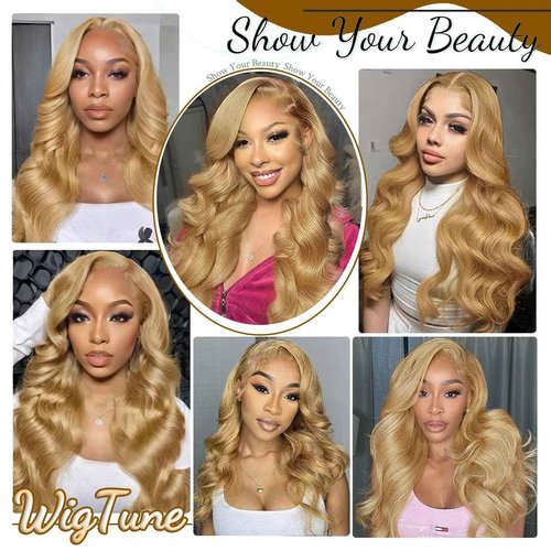 WigTune Honey Blonde Body Wave Bundles Human Hair 12A Raw Hair NO.1 Color 27 Bundles Human Hair 16 18 20 Inch 100% Unprocessed Brazilian Virgin Hair for Black Women