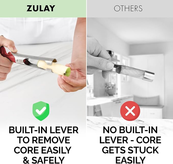 Zulay Kitchen Premium Apple Corer Tool - Ultra Sharp, Stainless Steel, Serrated Blades for Easy Coring - Easy to Use & Clean, Durable Apple Corer Remover for Baking Apples & More - Red