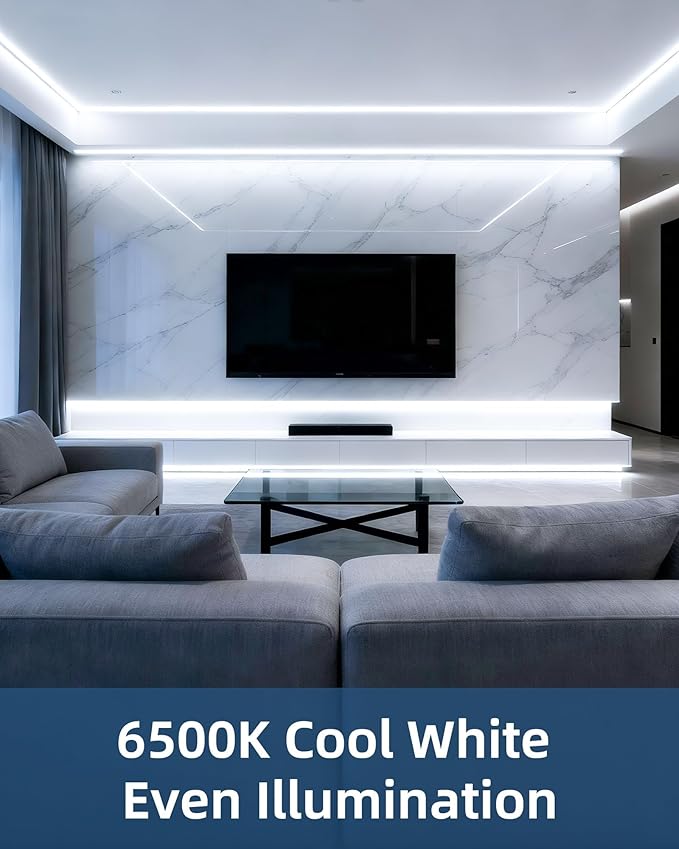 40ft LED Strip Lights with Remote, 6500K Daylight White Dimmable Tape Lights, 12V 720 LEDs 2835 Strong Adhesive Rope Lights for Cabinet Kitchen Ceiling Closet Vanity Mirror Stairway Basement