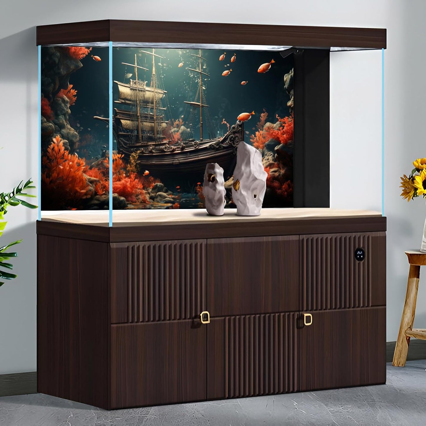 Pirate Shipwreck Aquarium Background Under The Sea Coral Reefs Fish Tank Background Underwater Sunken Ship Landscape Terrarium Background Tropical Sea Marine Life Aquarium Tank Background 36x20in