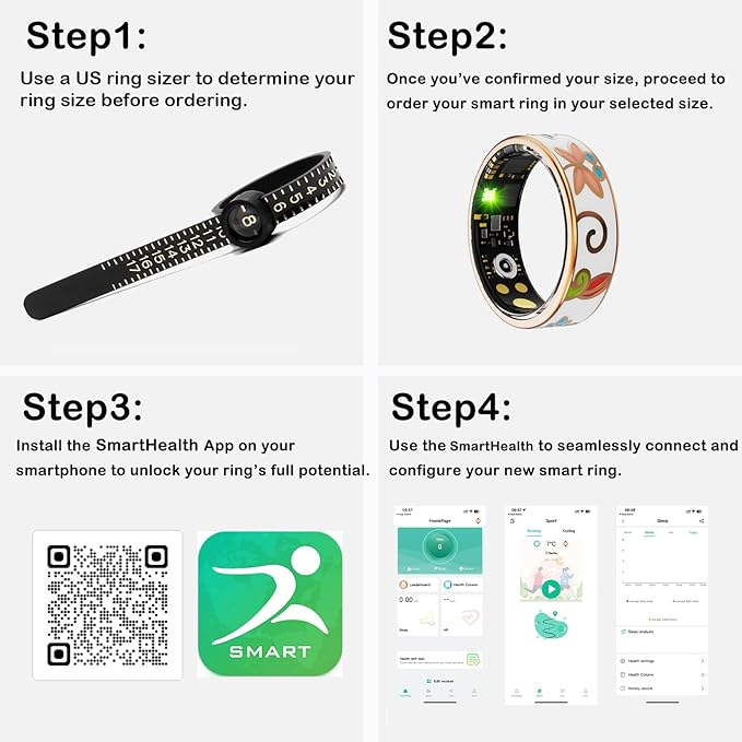 Yihou Smart Ring for Women Health Ring Fitness Ring with Enamel Fitness Tracker with Heart Rate Monitoring Sleep Monitor Distance Pedometer Calorie No Subscription Fee for Android iOS 9#