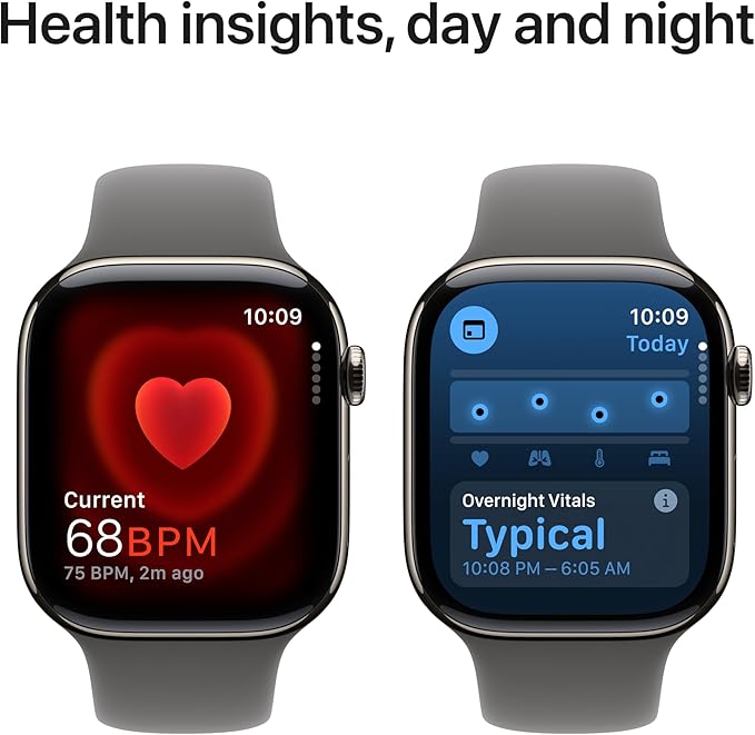 Apple Watch Series 10 [GPS + Cellular 46mm case] Smartwatch with Natural Titanium Case with Stone Grey Sport Band - M/L. Fitness Tracker, ECG App, Always-On Retina Display, Water Resistant