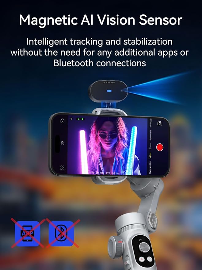 AOCHUAN 3-Axis Gimbal Stabilizer for Smartphone Smart AI XPro Grey & B10 Storage Bag & E10 Extension Rod