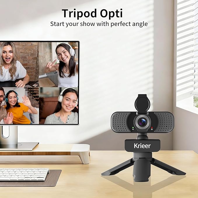 4K Hd Webcam with Dual Mics &Rotatable Tripo,Privacy Cover for Pc/Laptop, USB Computer Camera Plug & Play with Auto Light Correction for Video Calls, Live Streaming Gaming & Online Meetings
