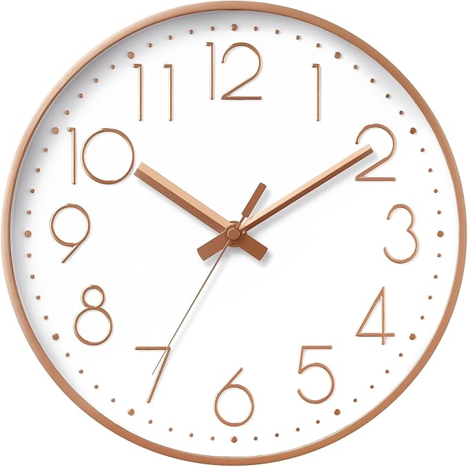 DAXSMY Wall Clock - 12 Inch Silent Non-Ticking Modern 3D Wall Clocks Battery Operated - Decorative Clock for Kitchen, Home Office, Bathroom, Bedroom, Living Room(Rose Gold)