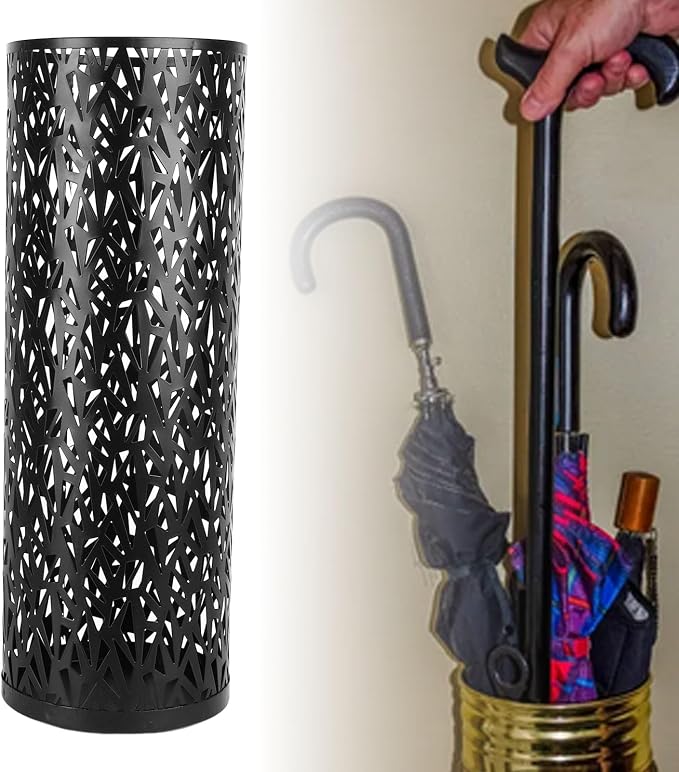 Umbrella Stand Rack for Entryway Metal Hollowed Freestanding Round Umbrella Holder Organizer Bin for Home Hotel Office Decor (Small)