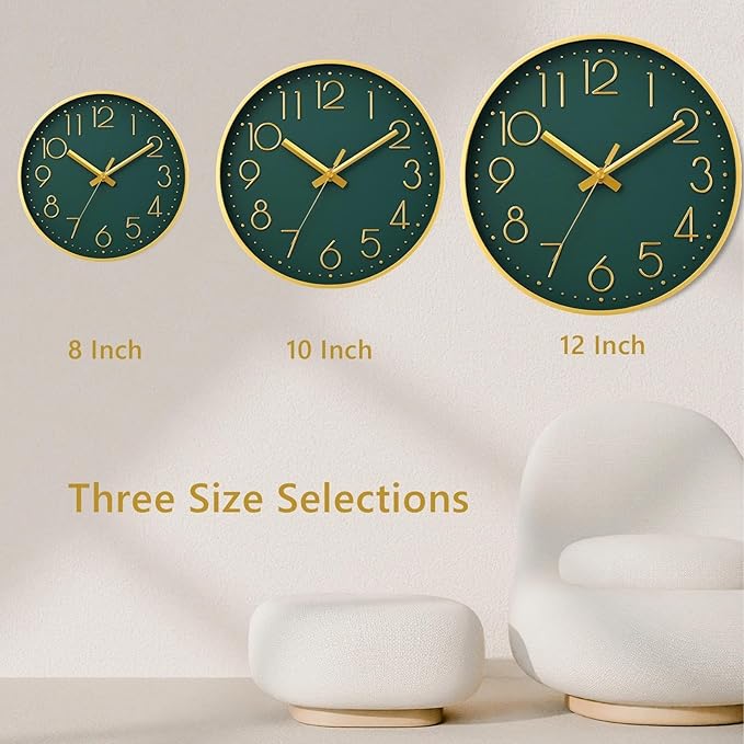 DAXSMY Wall Clock - 10 Inch Silent Non-Ticking Modern 3D Wall Clocks Battery Operated - Decorative Clock for Kitchen, Home Office, Bathroom, Bedroom(Dark Green)