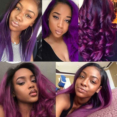 Habiliana Bundles Human Hair 22 24 26 Inch Body Wave T1B Purple Human Hair Bundles 11A Unprocessed Brazilian Virgin Quick Weave Hair Extensions for Black Women