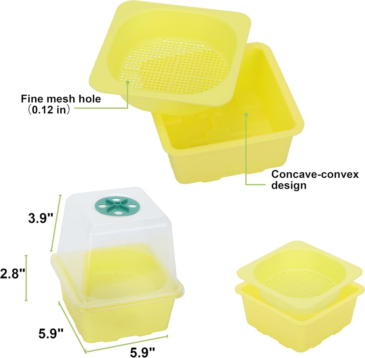 Microgreen Growing Trays, LUVCSOY Sprouting Tray with Humidity Dome, 3mm Large Mesh Holes, BPA Free, Sprouter Kit for Growing Large Seeds, Like Sunflower, Mung Beans, Green Pea - 4 Pack | Colorful