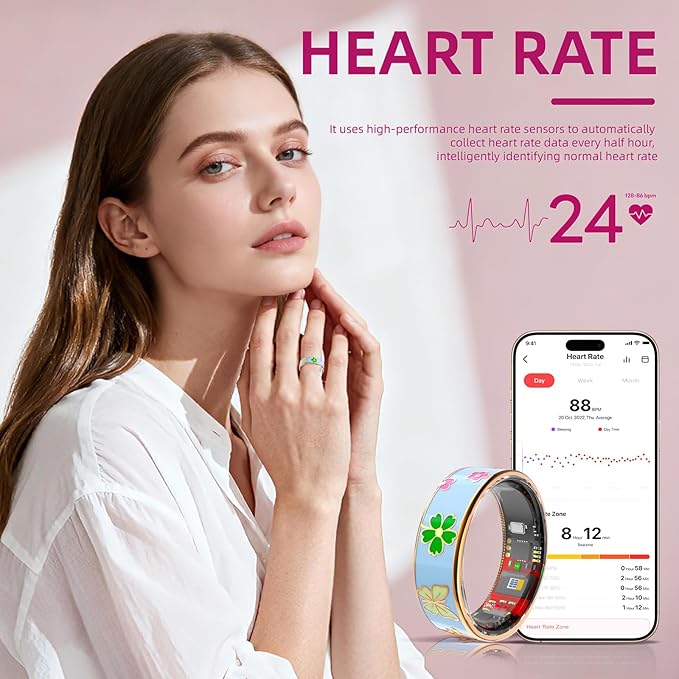 Smart Ring Men & Women Ring Sleep Tracker Pedometer Long Battery Life No Subscription Fee, IP68 Waterproof (Blue, 6)