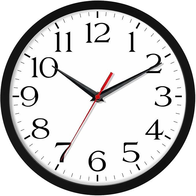 DAXSMY 8 Inch Wall Clock - Battery Operated, Silent Non-Ticking Analog Sweep Movement - Easy to Read Numbers for Home, Office, Kitchen, Classroom (Black)