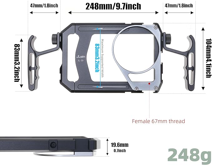 Universal Phone Cage Video Kit Stabilizer W/Handles + 67mm Thread Filter Adapter Rig for iPhone 17 16 15 14 Pro Max Samsung Cell Phone Vlog Live Stream Filmmaking, with Cold Shoe Tripod Mount