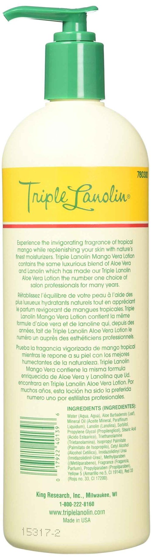 TRIPLE LANOLIN Mango Vera Lotion, 20 Ounce (Pack of 12)