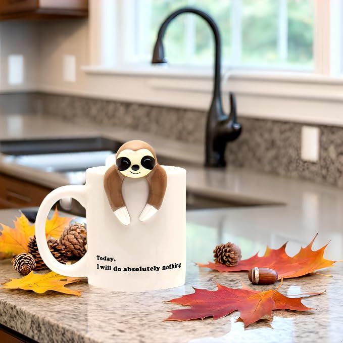 Decodyne Funny Sloth Coffee Mug - Cute Sloth Gifts For Coworkers Women & Men - White Elephant Gifts for Adults, Funny Office Present
