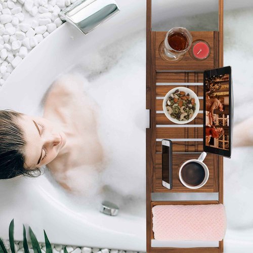 Teak Bathtub Tray and Teak Shower Mat L Bundle
