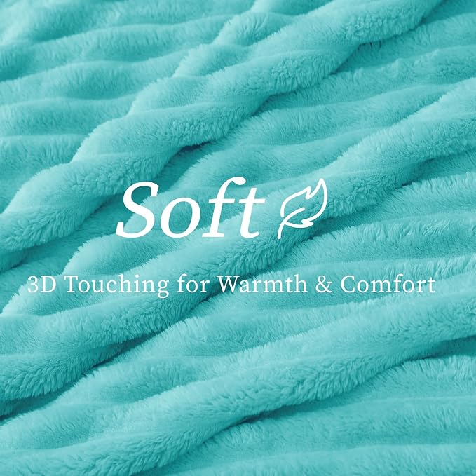BEDELITE Twin Blanket for Couch & Bed, 300GSM Soft & Warm Fleece Blanket, Decorative and Giftable Striped Aqua Blankets for Women, Men, 60"x80"