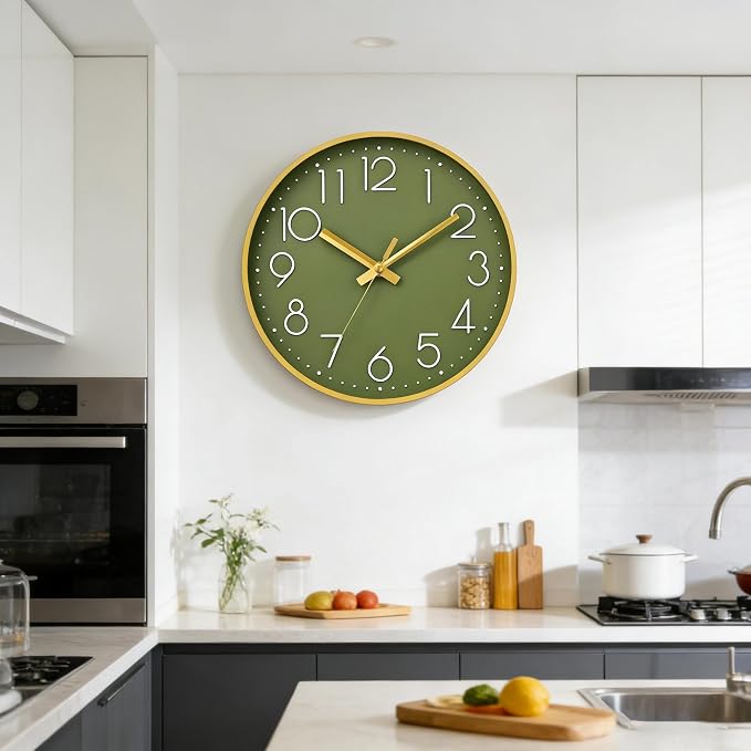 DAXSMY Wall Clock - 8 Inch Silent Non-Ticking Modern 3D Wall Clocks Battery Operated - Decorative Clock for Kitchen, Home Office, Bathroom, Bedroom(Green)