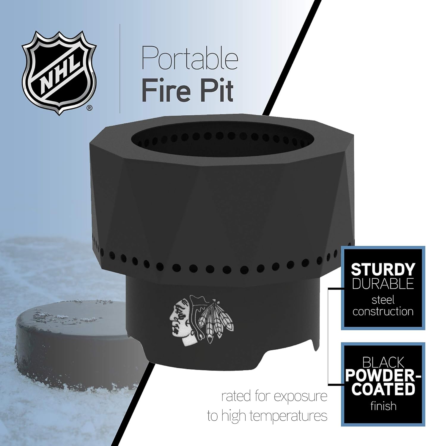 Blue Sky Outdoor Living NHL Ottawa Senators Ridge Portable Steel Smokeless Fire Pit with Carrying Bag & Spark Screen Kit, Firewood & Wood Pellet