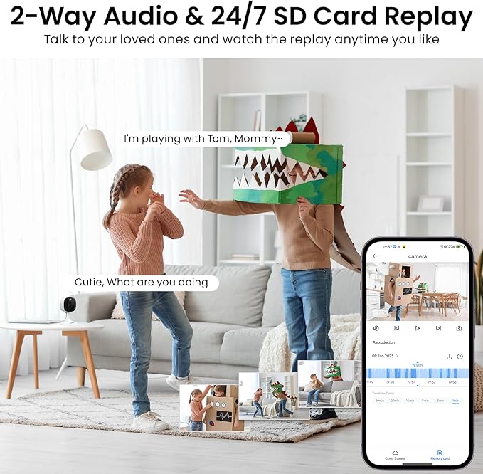 AOQEE 2K Cameras for Home Security-Outdoor/Indoor Camera for Dog/Cat/Pet/Nanny/Baby/Elderly, Color Night Vision, White Light, Siren, 24/7 SD Recordings, Works with Alexa, Plug in (C1-White-2pack-2.4G)